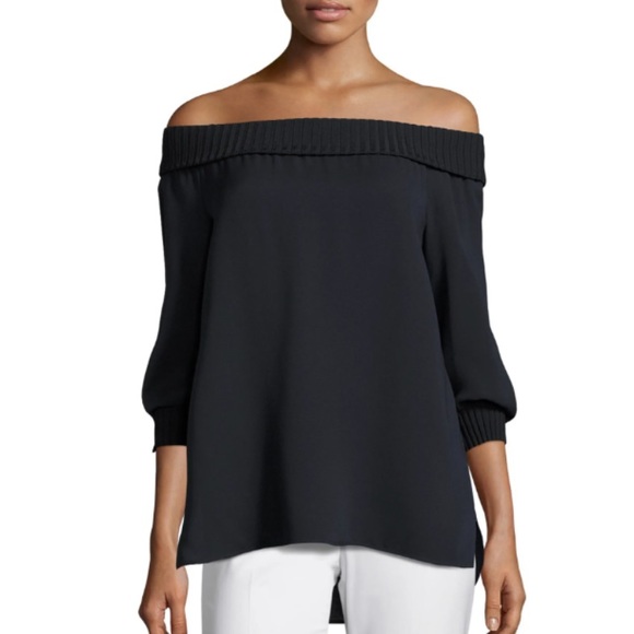 Lafayette 148 New York Tops - Lafayette 148 Marlo Black 100% Silk Off The Shoulder Blouse